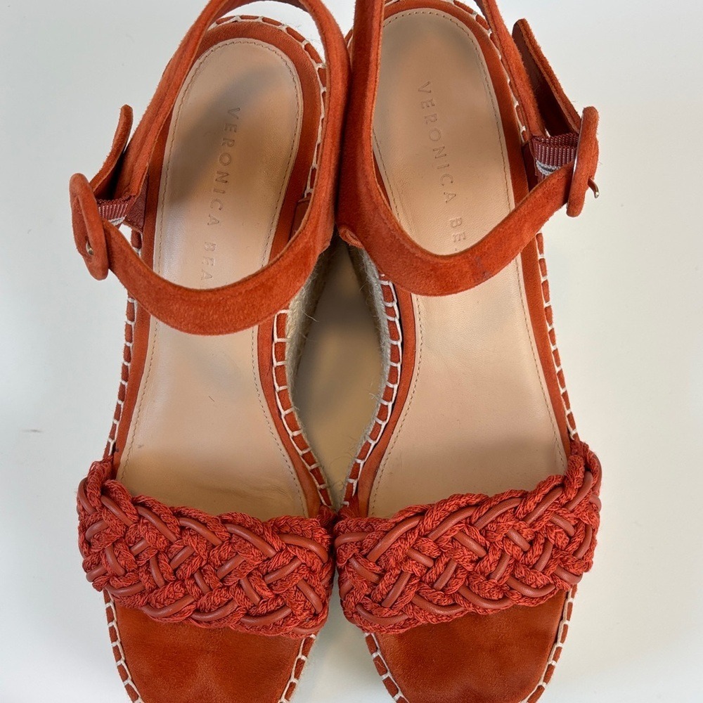 Veronica Beard‎ Size 39 (US 7.5-8) Rust Suede Braided Espadrille Wedge Sandals - Picture 9 of 9